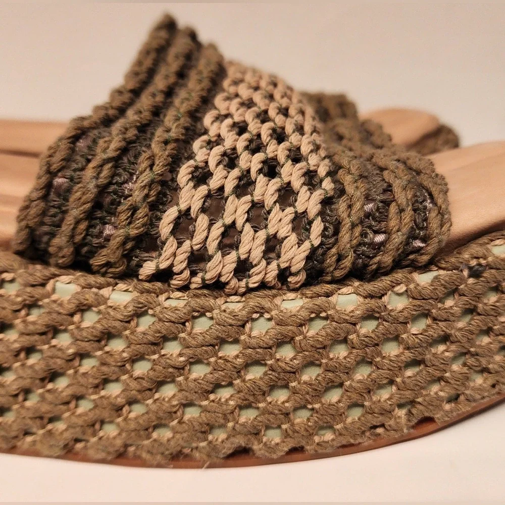 Rag & Bone Logan Crochet Slides Women's Olive Green Platform Sandals Size 10
